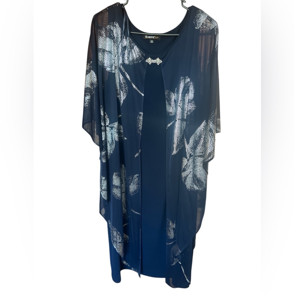 Glamour Nights Navy with silver Dress  size 18W